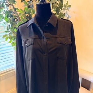 Tahari Black Button Down Ultrasuede Shirt